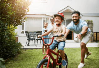Family outside with bike