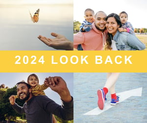 A collection of images showing happy families with the text "2024 Look Back" on the top of the images. 